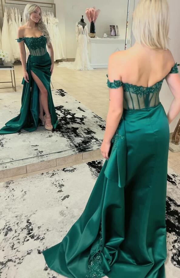 Off Shoulder Mermaid Long Prom Dress with High Slit KB1299