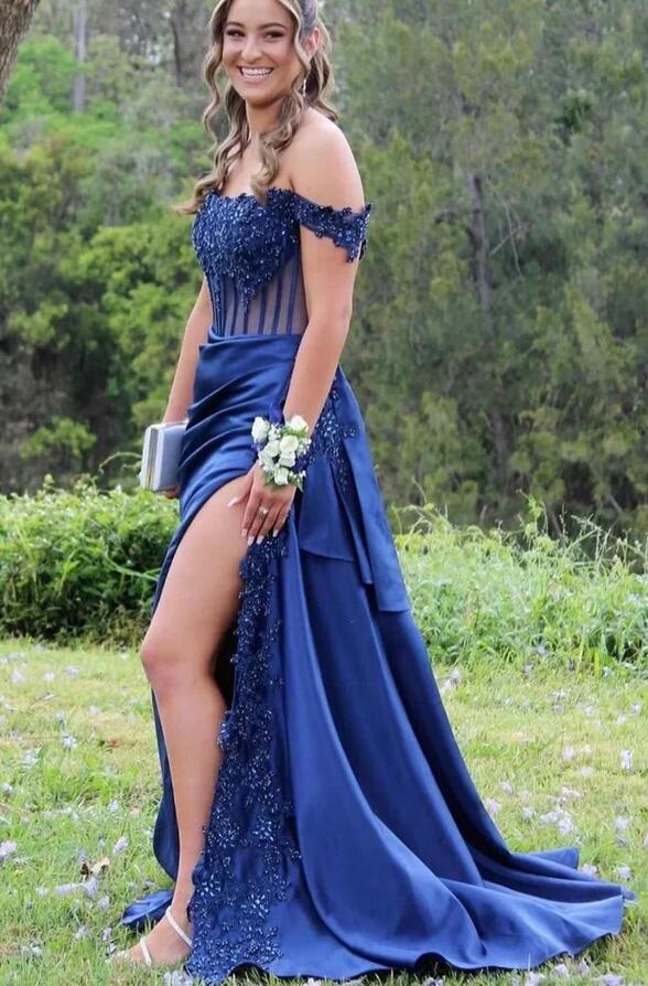 Off Shoulder Mermaid Long Prom Dress with High Slit KB1299