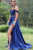 Off Shoulder Mermaid Long Prom Dress with High Slit KB1299