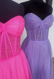 Glitzerndes, transparentes Korsett-A-Linien-Ballkleid KB1306 