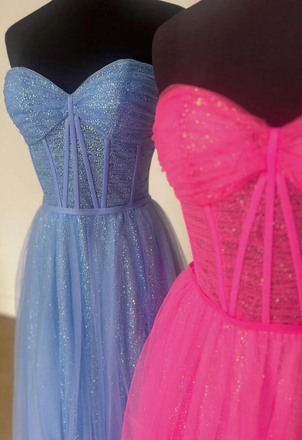 Glitzerndes, transparentes Korsett-A-Linien-Ballkleid KB1306 