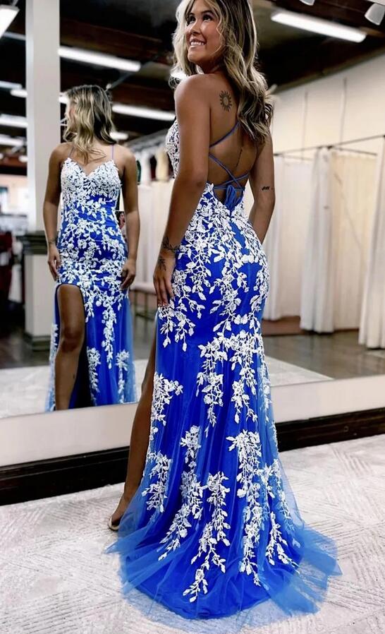 Mermaid Spaghetti Straps Long Prom Dress with Appliques KB1310