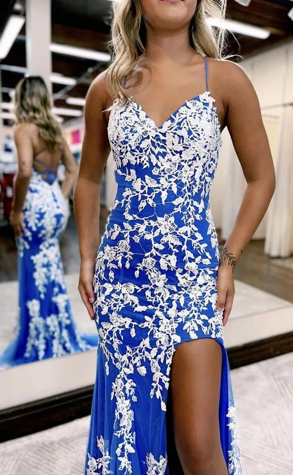 Mermaid Spaghetti Straps Long Prom Dress with Appliques KB1310