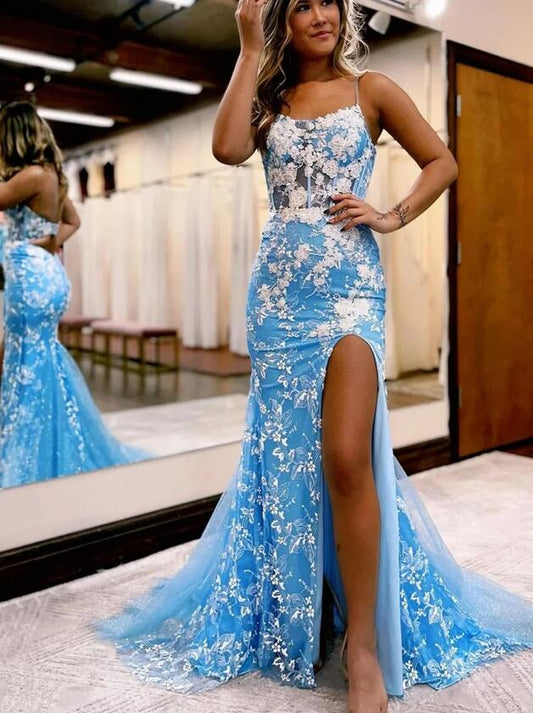 Mermaid Spaghetti Straps Long Prom Dress with Appliques KB1311