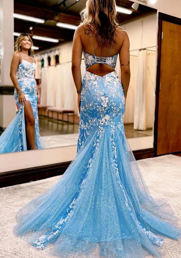 Mermaid Spaghetti Straps Long Prom Dress with Appliques KB1311