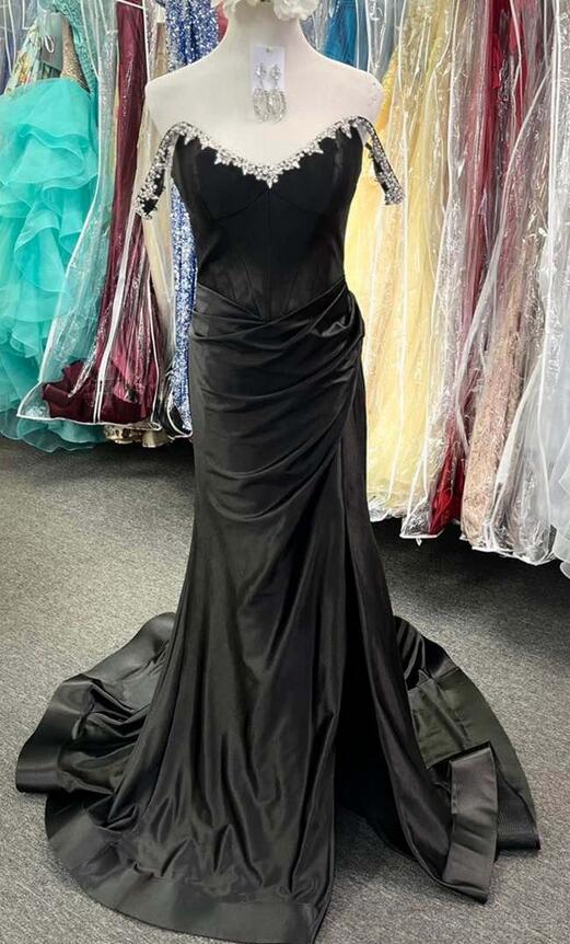 Off the Shoulder Beaded Blue Mermaid Prom Dress with Slit KB1324