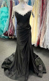 Off the Shoulder Beaded Blue Mermaid Prom Dress with Slit KB1324