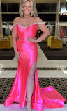 Off the Shoulder Beaded Blue Mermaid Prom Dress with Slit KB1324