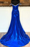 Off the Shoulder Beaded Blue Mermaid Prom Dress with Slit KB1324