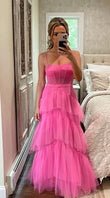 Princess Hot Pink Tiered Tulle Prom Dress KB1326