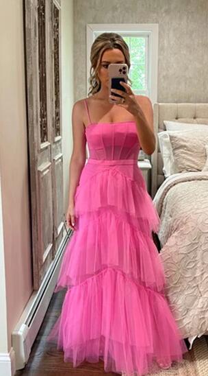 Princess Hot Pink Tiered Tulle Prom Dress KB1326