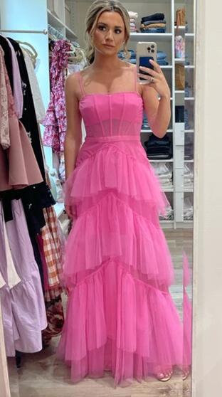 Princess Hot Pink Tiered Tulle Prom Dress KB1326