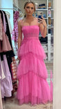 Princess Hot Pink Tiered Tulle Prom Dress KB1326