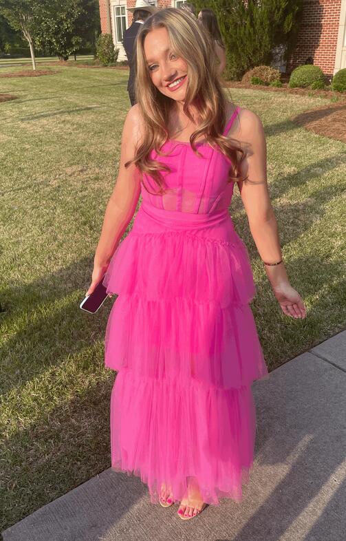 Princess Hot Pink Tiered Tulle Prom Dress KB1326