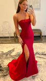 Mermaid High Slit Red Long Prom Dress KB1332