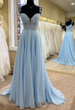 Langes Chiffon-Ballkleid in A-Linie mit Spitzenoberteil in Blattform KB1338 