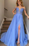 Langes Chiffon-Ballkleid in A-Linie mit Spitzenoberteil in Blattform KB1338 