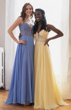 Langes Chiffon-Ballkleid in A-Linie mit Spitzenoberteil in Blattform KB1338 