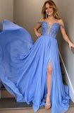 Langes Chiffon-Ballkleid in A-Linie mit Spitzenoberteil in Blattform KB1338 