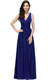 Ruched A-line Burgundy Chiffon V-Neck Evening Dresses Formal Bridesmaid Dress Gowns