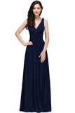 Ruched A-line Burgundy Chiffon V-Neck Evening Dresses Formal Bridesmaid Dress Gowns