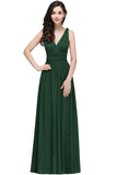 Ruched A-line Burgundy Chiffon V-Neck Evening Dresses Formal Bridesmaid Dress Gowns