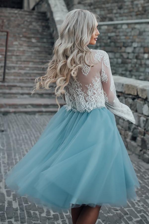 Spitzenkleid für die Heimkehr, lange Ärmel, kurzes Abschlusskleid, Winterkleid, Festzugstanzkleid, Back to School Partykleid, KB0987 