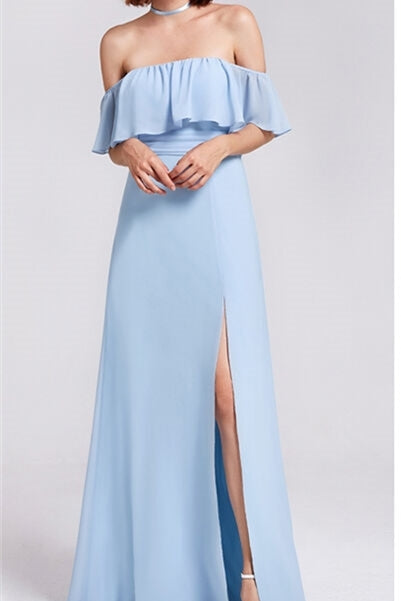 Prinzessin Off the Shoulder Blaues Brautjungfernkleid 