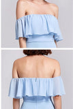 Prinzessin Off the Shoulder Blaues Brautjungfernkleid 