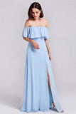 Prinzessin Off the Shoulder Blaues Brautjungfernkleid 
