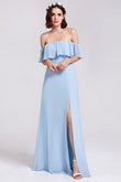 Prinzessin Off the Shoulder Blaues Brautjungfernkleid 
