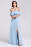 Prinzessin Off the Shoulder Blaues Brautjungfernkleid 