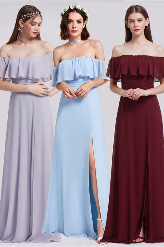 Prinzessin Off the Shoulder Blaues Brautjungfernkleid 