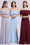Prinzessin Off the Shoulder Blaues Brautjungfernkleid 