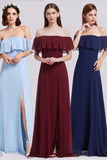 Prinzessin Off the Shoulder Blaues Brautjungfernkleid 