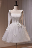 Elfenbeinfarbenes Abendkleid mit Fliege und Perlenschleifen, Tüll, für Heimkehr, Party, Abschlussball, Cocktailkleid 