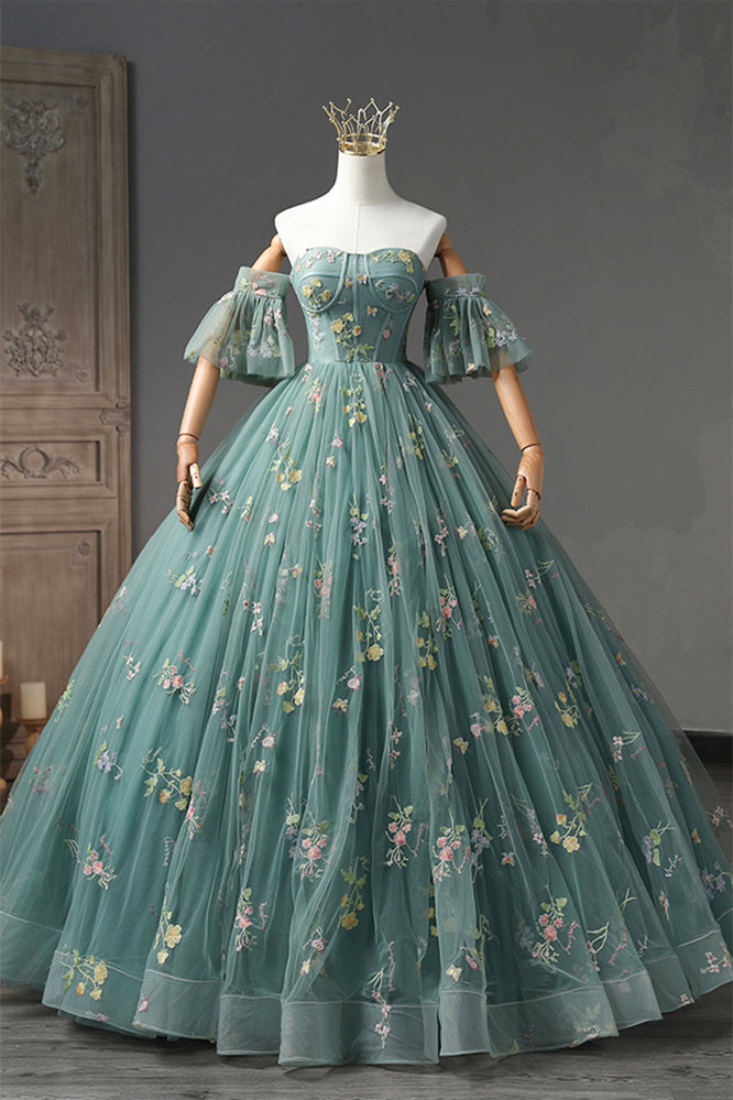 Staubiges Grün 3 Stile Stickerei Langes Ballkleid Formale Abendkleider 