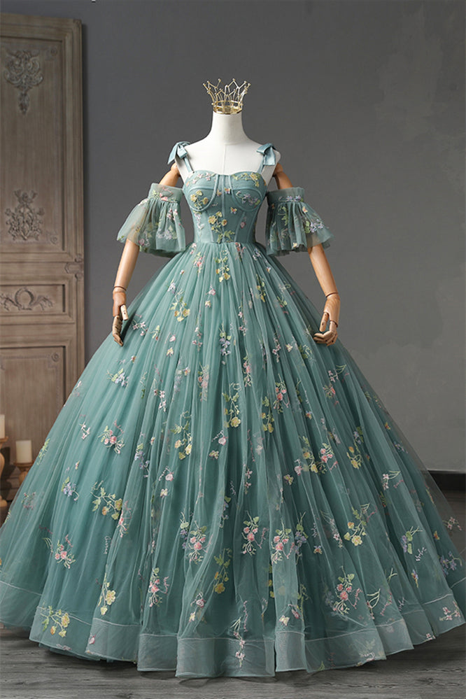 Staubiges Grün 3 Stile Stickerei Langes Ballkleid Formale Abendkleider 