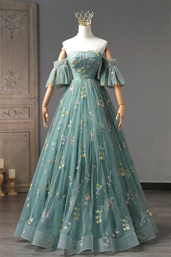 Staubiges Grün 3 Stile Stickerei Langes Ballkleid Formale Abendkleider 