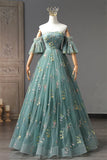 Staubiges Grün 3 Stile Stickerei Langes Ballkleid Formale Abendkleider 