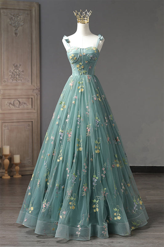 Staubiges Grün 3 Stile Stickerei Langes Ballkleid Formale Abendkleider 