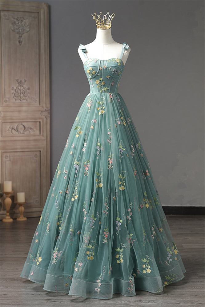 Staubiges Grün 3 Stile Stickerei Langes Ballkleid Formale Abendkleider 