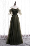 Dusty Green Off-the-Shoulder Straps Pleated Ruffle Maxi Formal Dress Bridesmaid Prom Evening Gowns