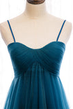 Blaue Plissee-Träger Rüschenschichten A-Linie Schwungvolles Maxi-Abendkleid Ball- und Abendkleider 