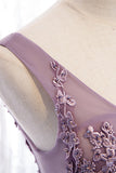 Lavender A-line V Neck Sleeveless Beaded Appliques Maxi Formal Dress Evening Prom Gowns