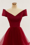 Wine Red Off-Shoulder Ruffle Layers Long Prom Party Dress Formal Evening Ball Gowns