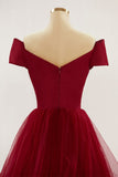 Wine Red Off-Shoulder Ruffle Layers Long Prom Party Dress Formal Evening Ball Gowns