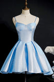 Sky Blue Straps Pleated Homecoming Party Dress Cocktail Prom Gowns