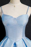 Sky Blue Straps Pleated Homecoming Party Dress Cocktail Prom Gowns