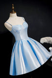 Sky Blue Straps Pleated Homecoming Party Dress Cocktail Prom Gowns